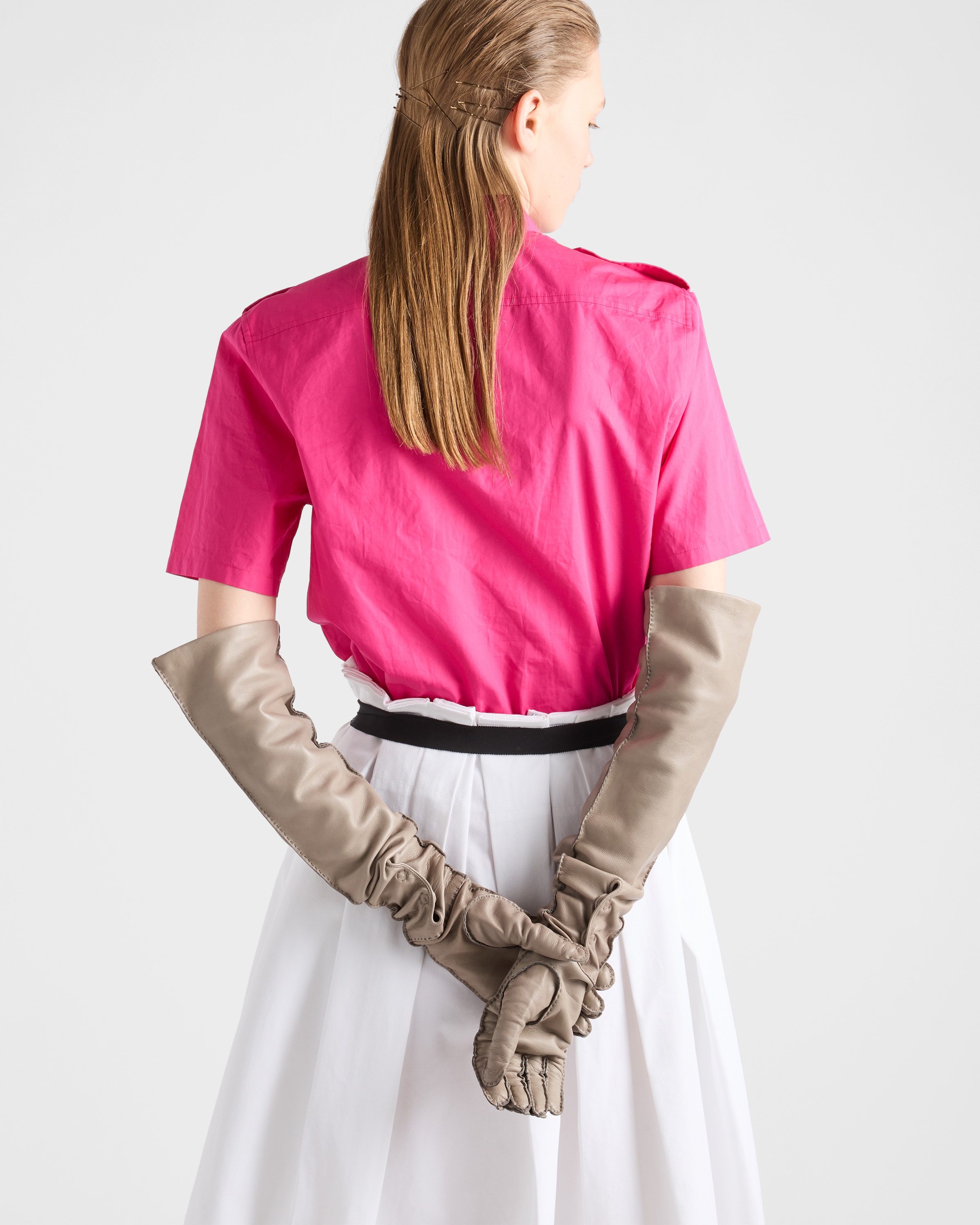 PRADA プラダ 20SS グラフィック シルクブラウスシャツ P496A ピンク 40 中古・古着通販】PRADA (プラダ) シルクシャツ ピンク サイズ:38