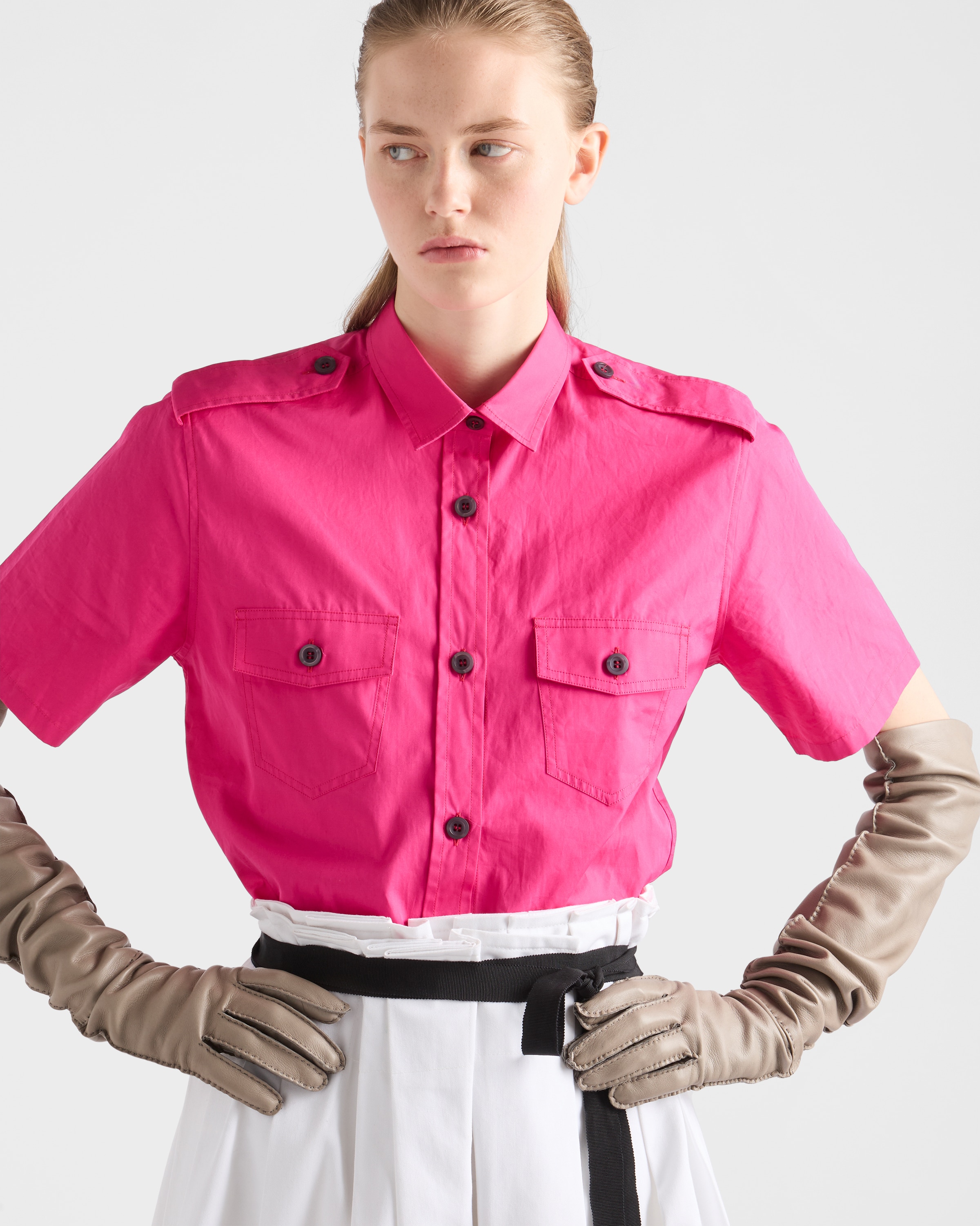 PRADA プラダ 20SS グラフィック シルクブラウスシャツ P496A ピンク 40 中古・古着通販】PRADA (プラダ) シルクシャツ ピンク サイズ:38