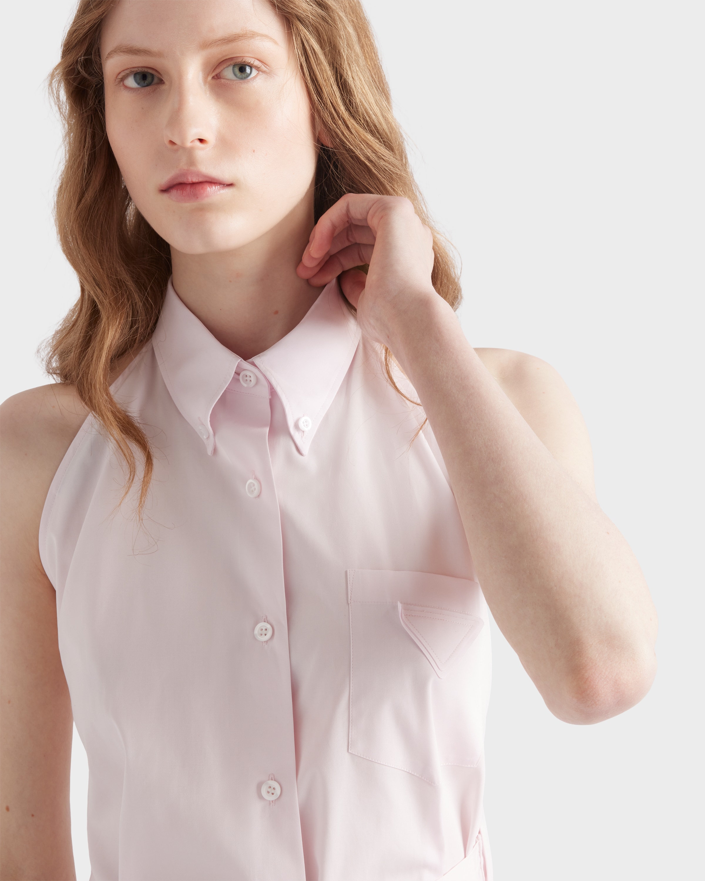 PRADA 2008 ストレッチ半袖シャツ ピンク Petal Pink Sleeveless poplin shirt | PRADA
