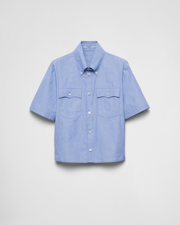 スカイブルー ストレッチコットン 半袖シャツ | PRADA