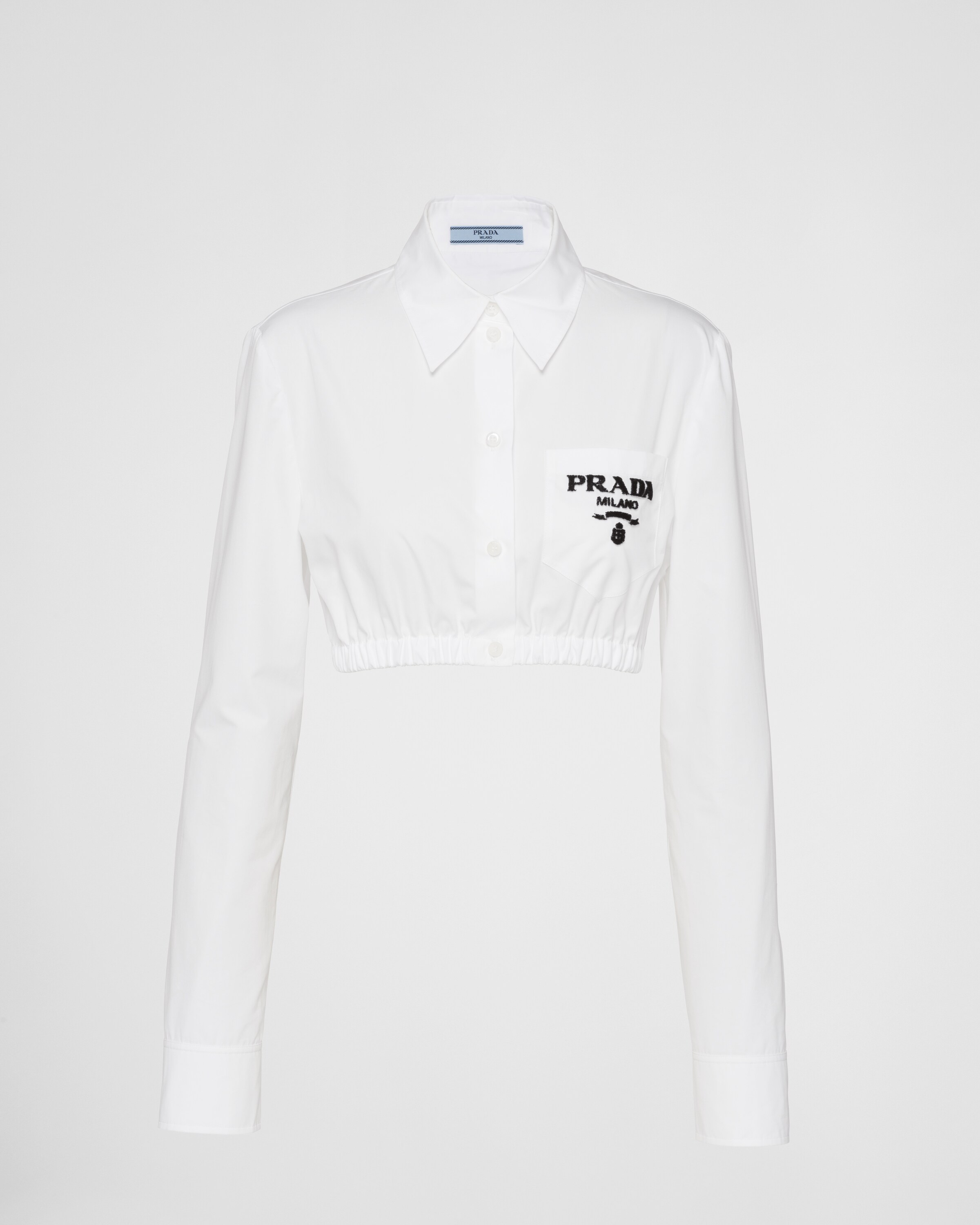 White Embroidered cropped poplin shirt | Prada