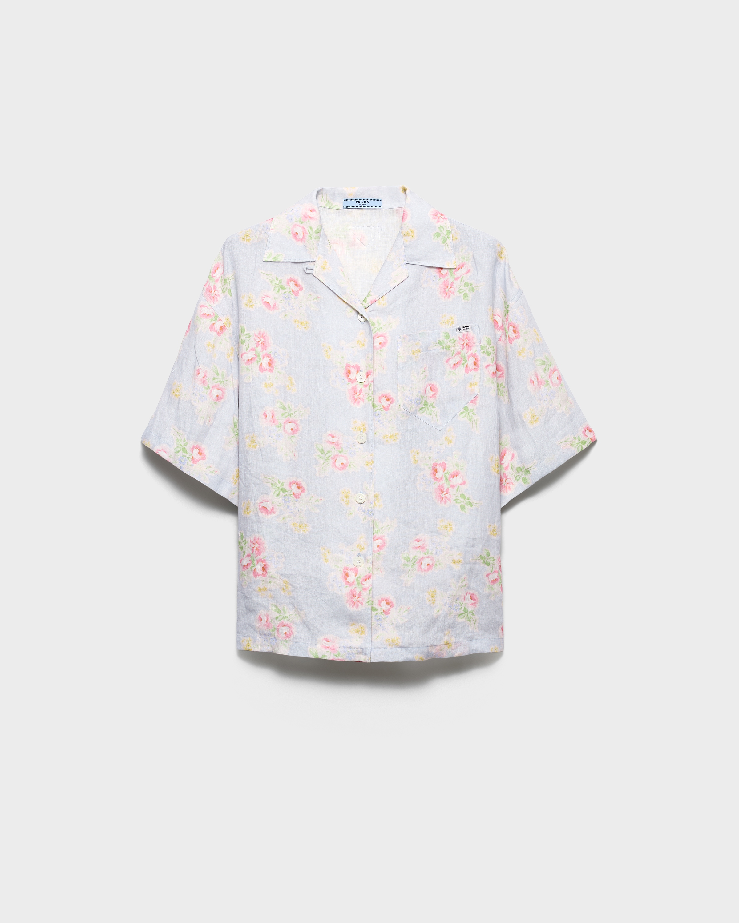 Prada Camisa De Lino Antiguo Con Estampado Floral, Mujer, Astro, Talla 40