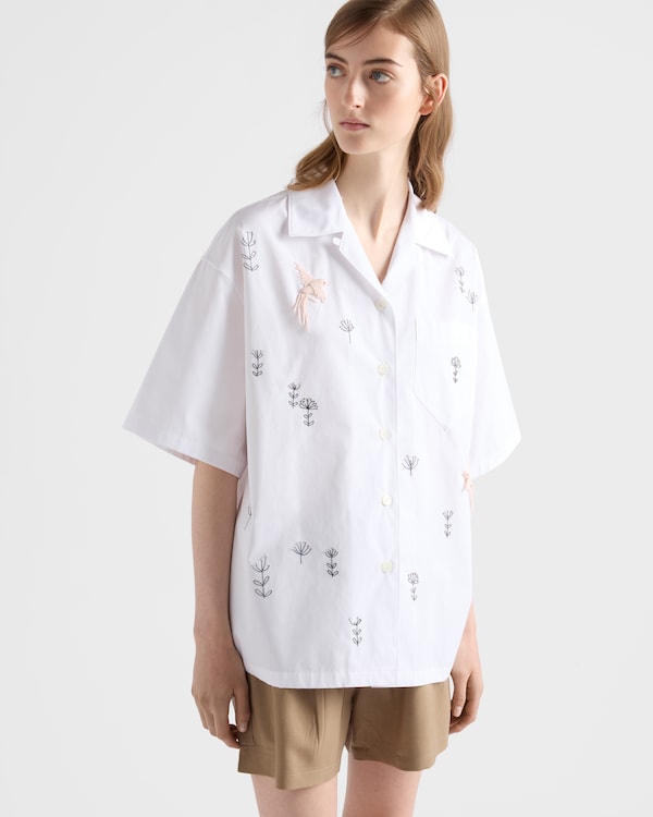 Embroidered poplin shirt - White Embroidered poplin shirt - White