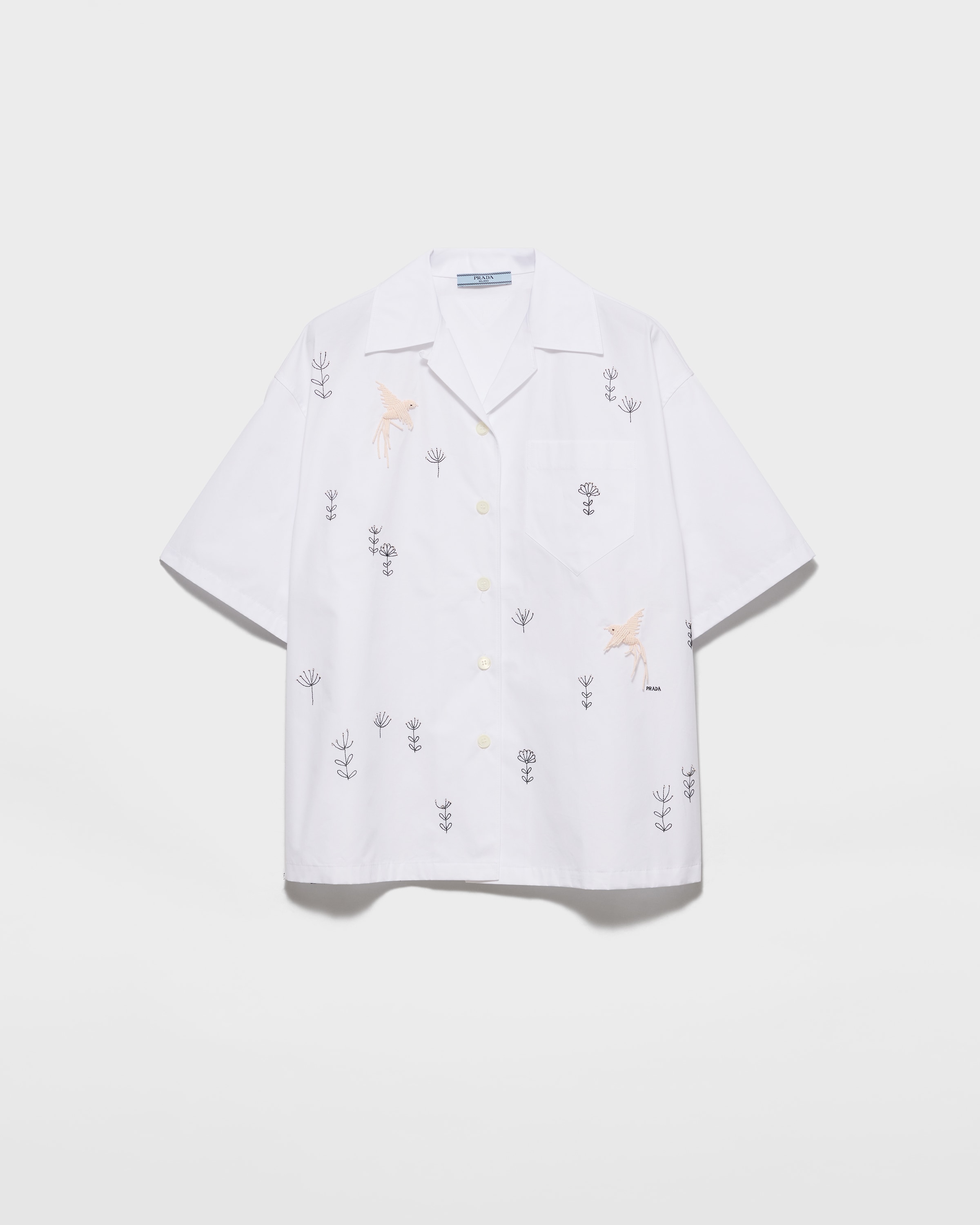 ホワイト エンブロイダリー ポプリン シャツ | PRADA - 日本