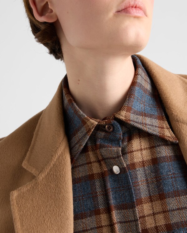 Checked wool twill shirt - Tobacco Checked wool twill shirt - Tobacco