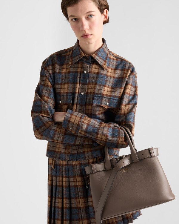 Checked wool twill shirt - Tobacco Checked wool twill shirt - Tobacco