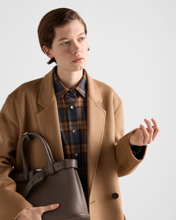 Checked wool twill shirt - Tobacco Checked wool twill shirt - Tobacco