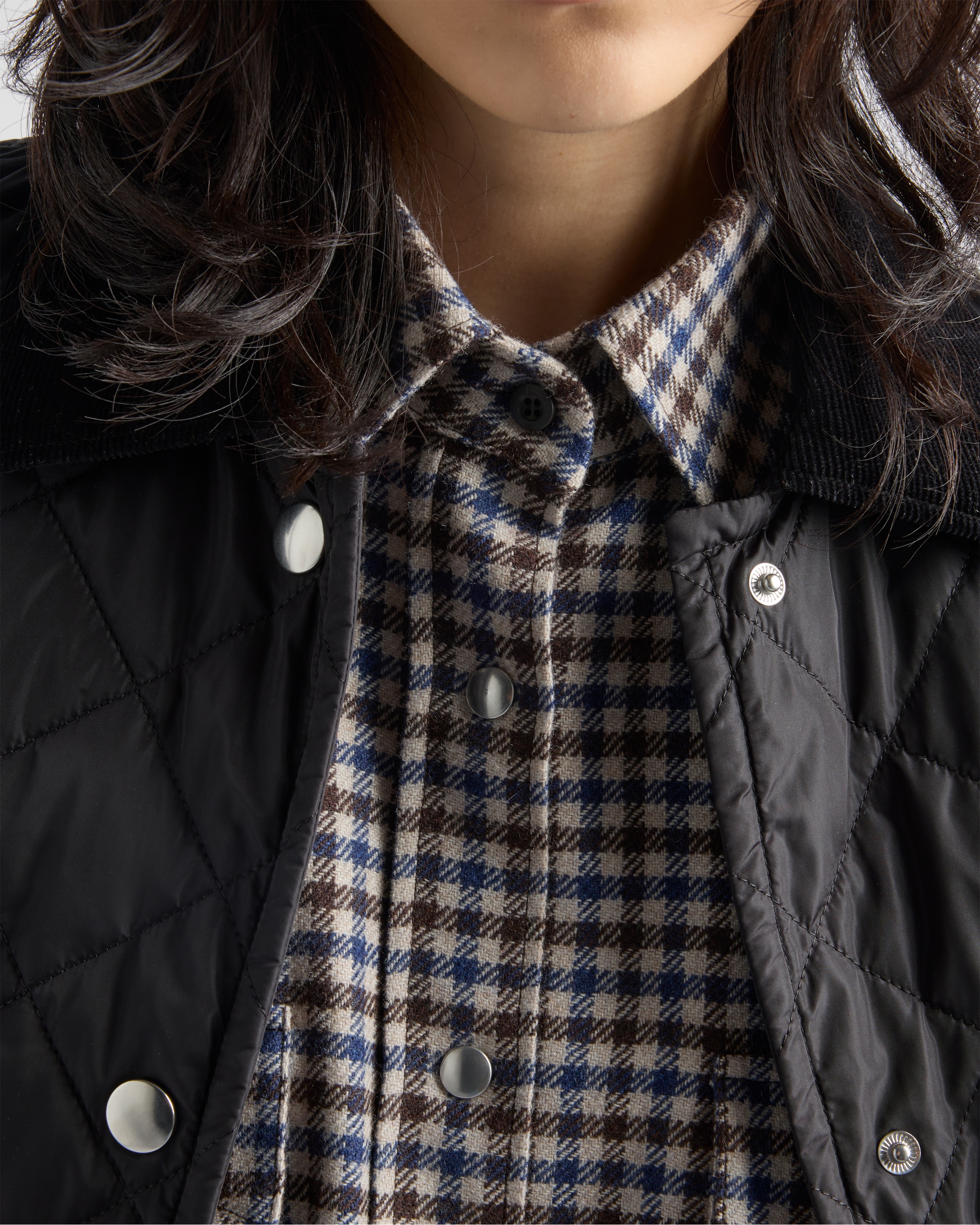 Prada Plaid Button Down Wool Top In Ebony
