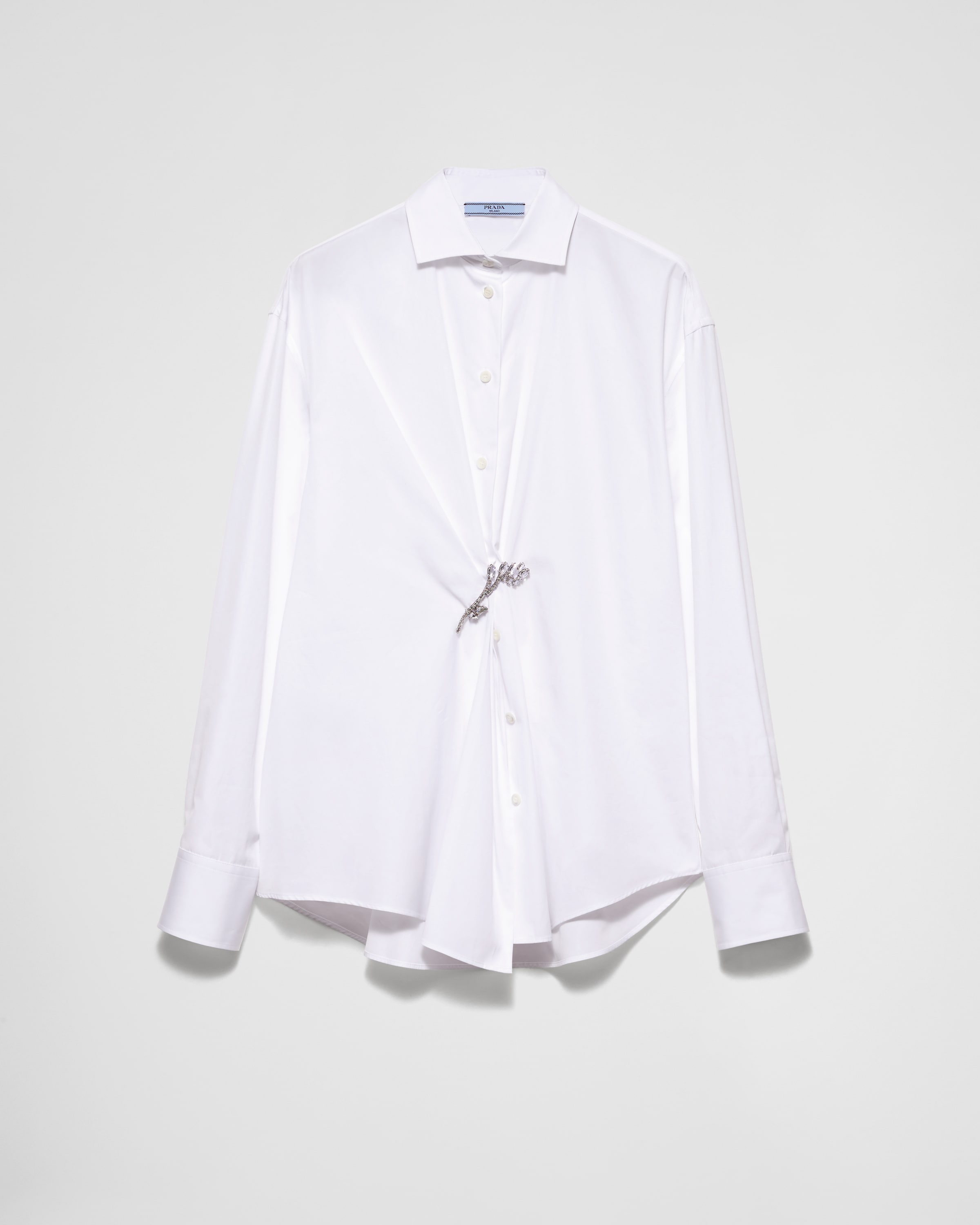 Tシャツ・カットソー PRADA FW25 White poplin shirt (P401IRSOOO1XV2 F0009) White Drawstring poplin shirt | PRADA