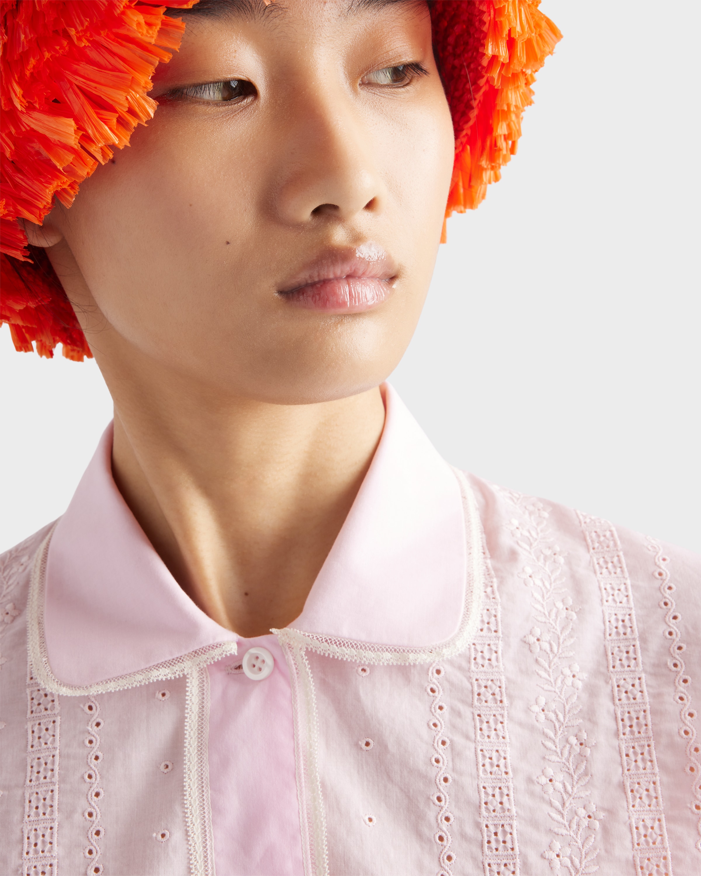 Pink Embroidered batiste shirt | PRADA - United States