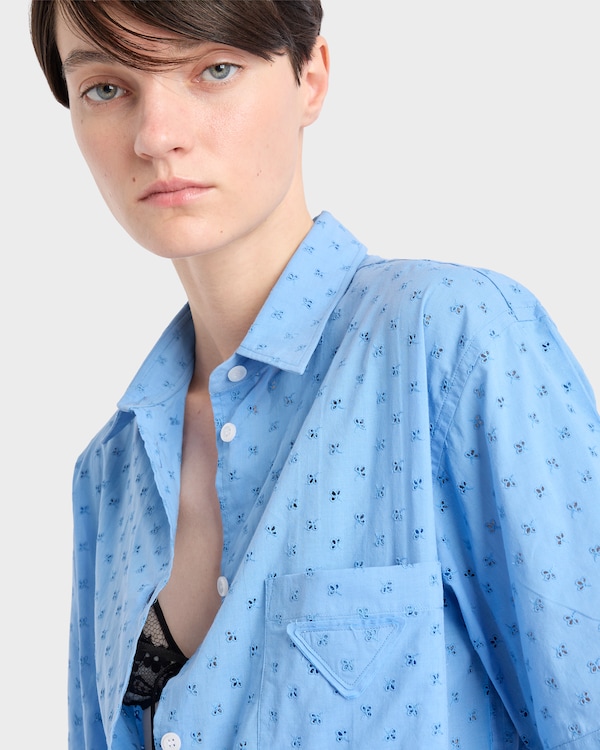 Short-sleeved eyelet lace shirt - Sapphire Blue Short-sleeved eyelet lace shirt - Sapphire Blue