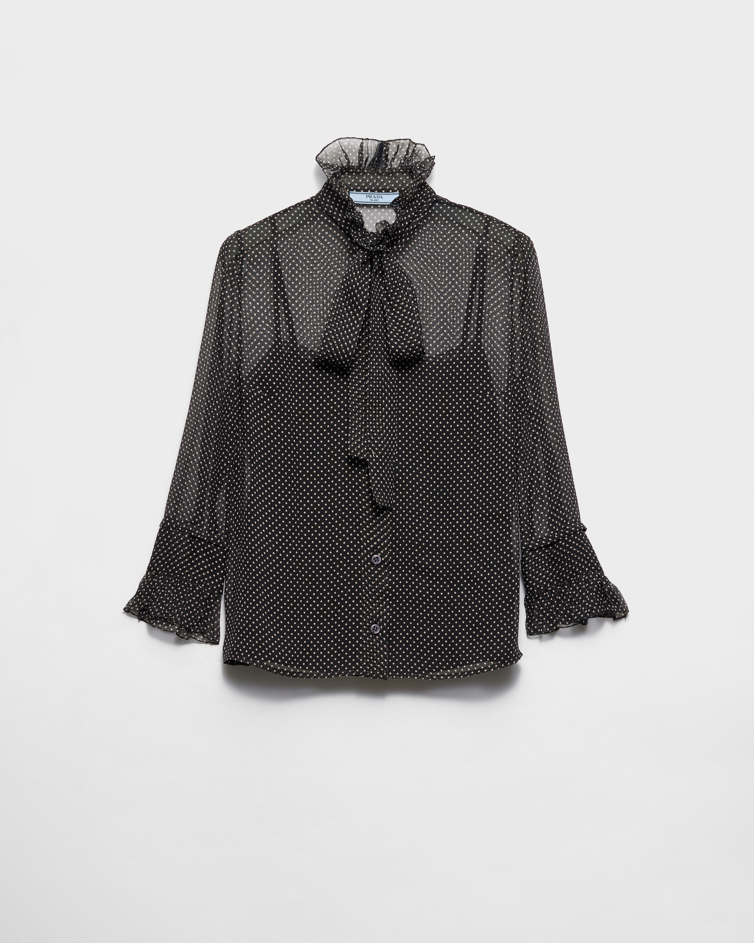 スケールモデル 新作 Silk Polka-dot Black Chiffon PRADA | Shirt トップス