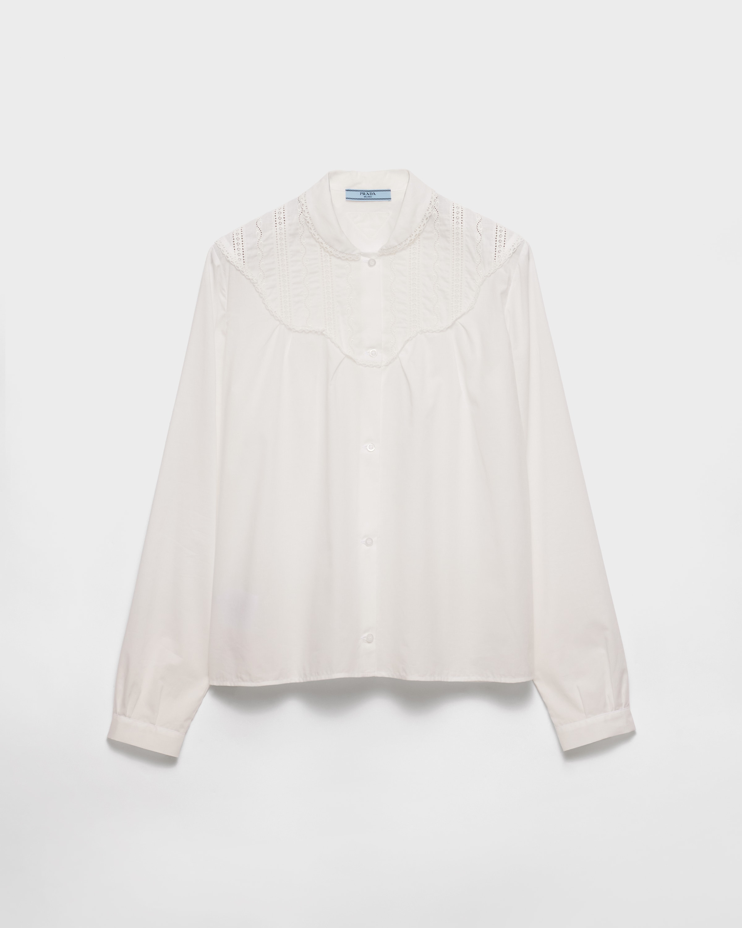 White Embroidered batiste shirt | PRADA