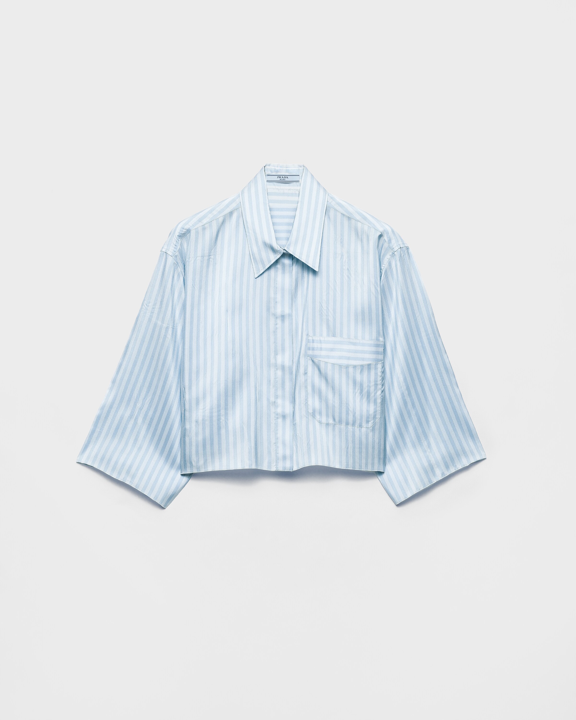 Prada Camisa De Seda Pongé A Rayas, Mujer, Azul Claro, Talla 42