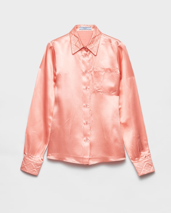Begonia Pink Short-sleeved floral print poplin shirt | PRADA