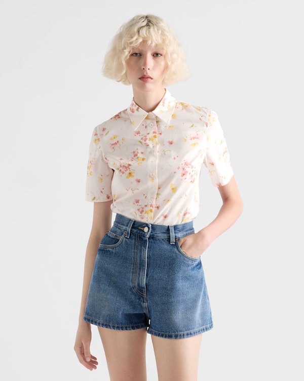 Short-sleeved floral print poplin shirt - Begonia Pink Short-sleeved floral print poplin shirt - Begonia Pink