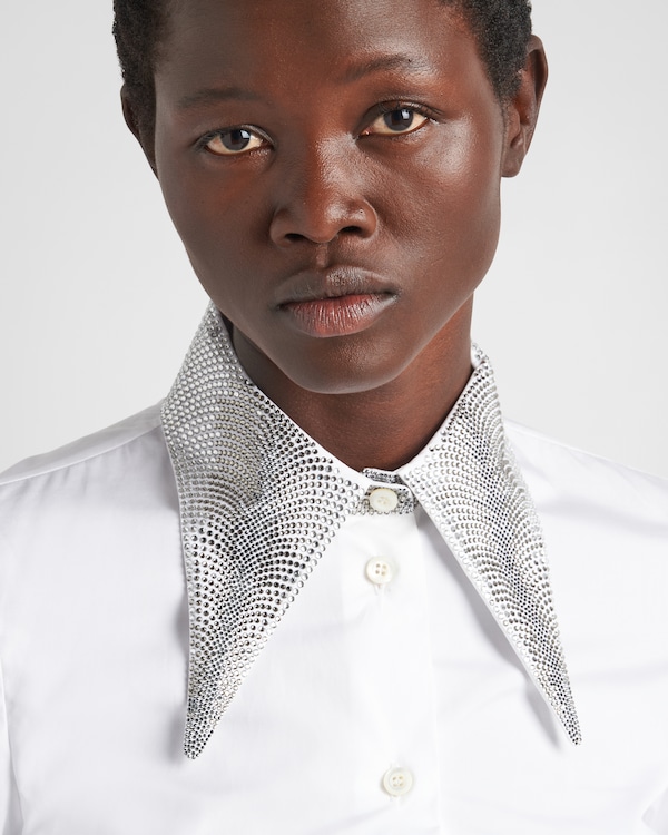 Prada Shirt with Diamond On the collar White Cotton 205898