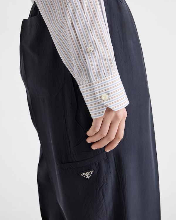 Embroidered striped poplin shirt - Tobacco/Blue Embroidered striped poplin shirt - Tobacco/Blue