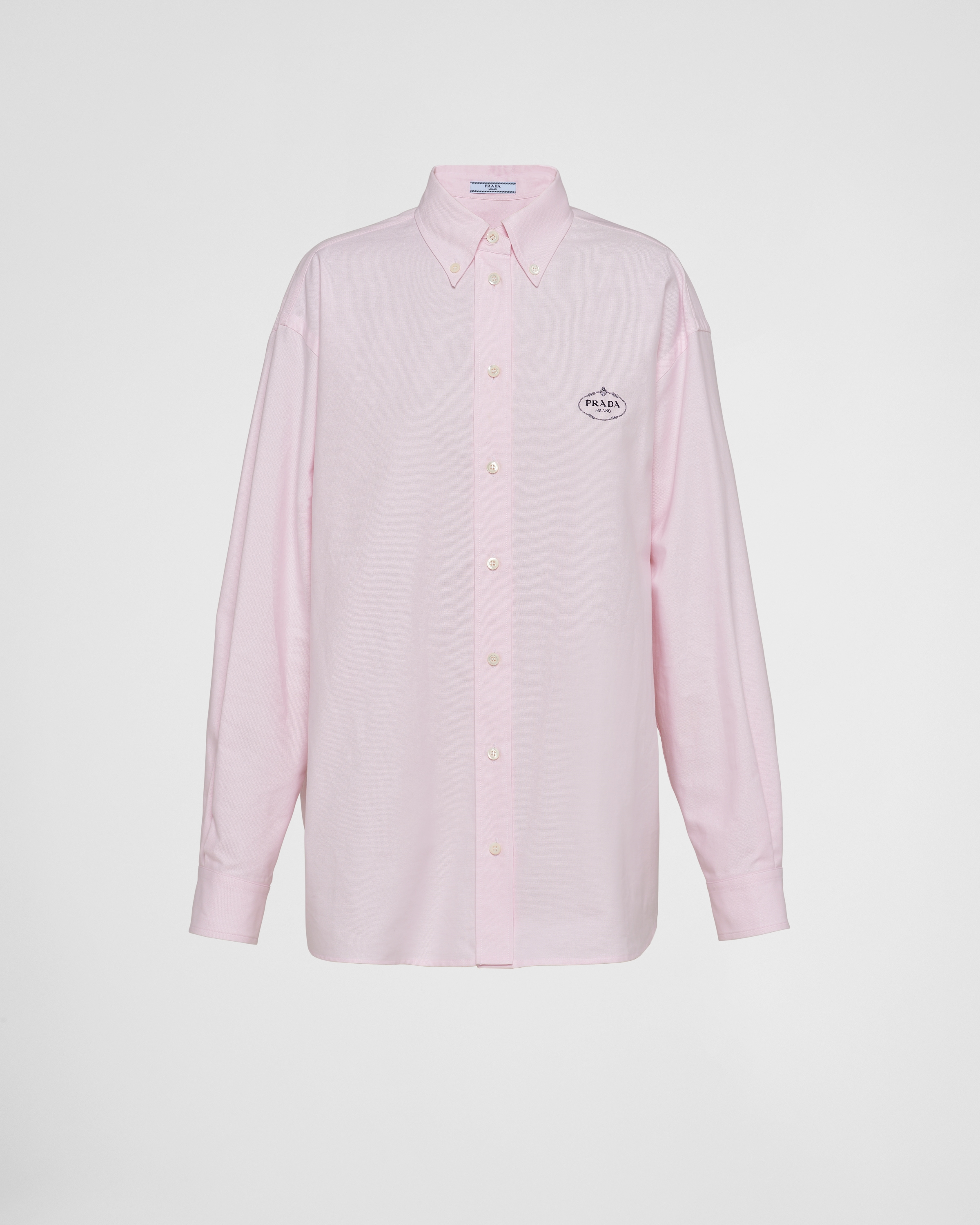 Shop Prada Embroidered Oxford Cotton Shirt In Pink