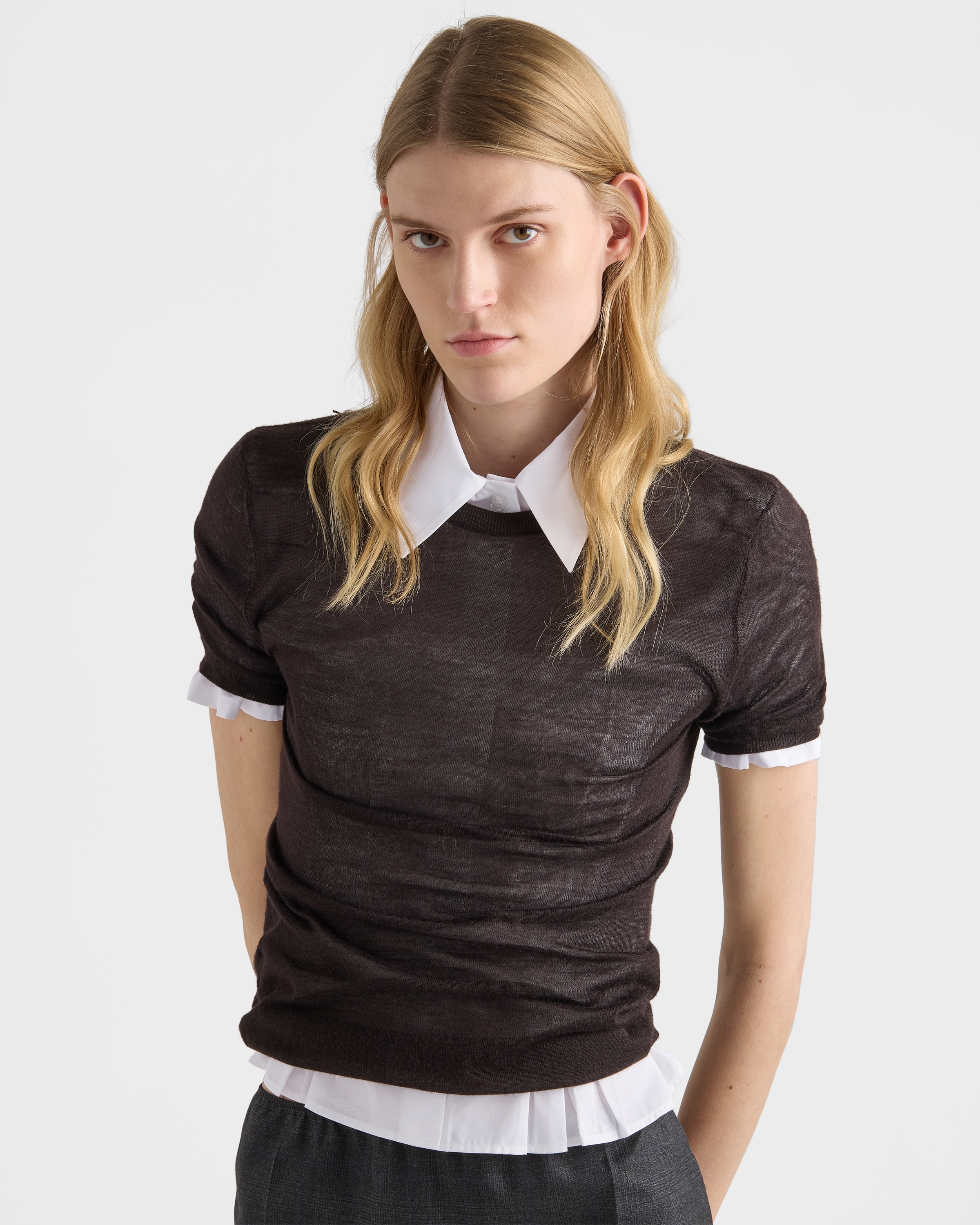 ホワイト 半袖ポプリン シャツ | PRADA