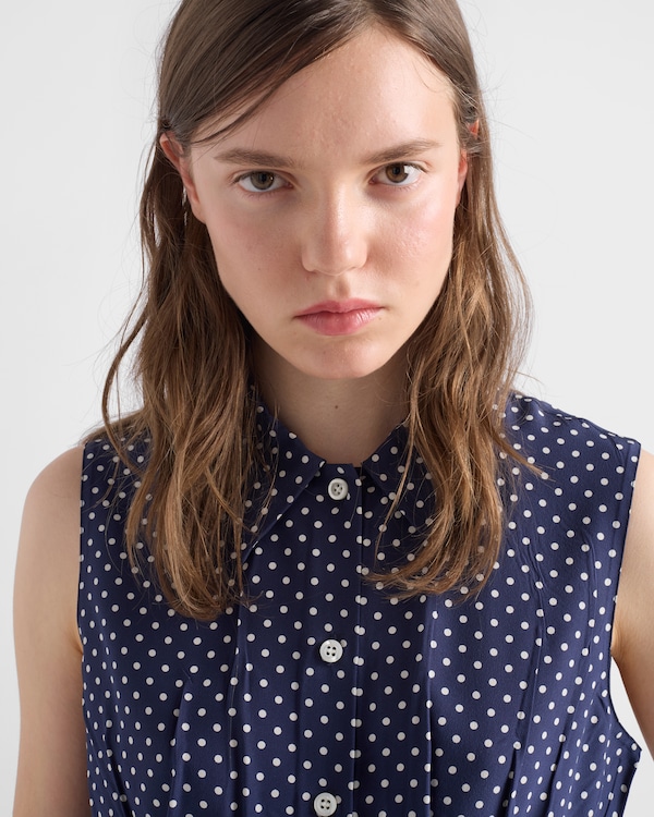 Sleeveless polka-dot marocain silk shirt - Blue/White Sleeveless polka-dot marocain silk shirt - Blue/White