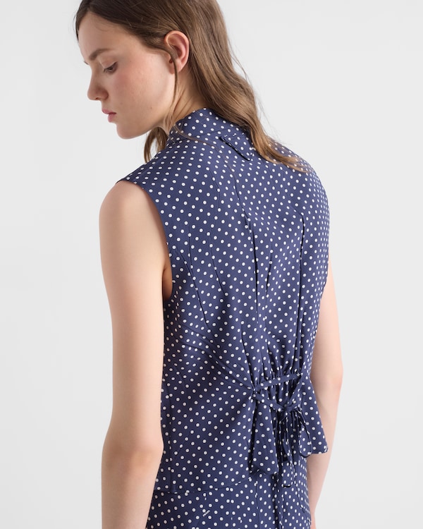 Sleeveless polka-dot marocain silk shirt - Blue/White Sleeveless polka-dot marocain silk shirt - Blue/White