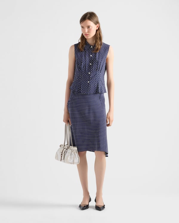 Sleeveless polka-dot marocain silk shirt - Blue/White Sleeveless polka-dot marocain silk shirt - Blue/White