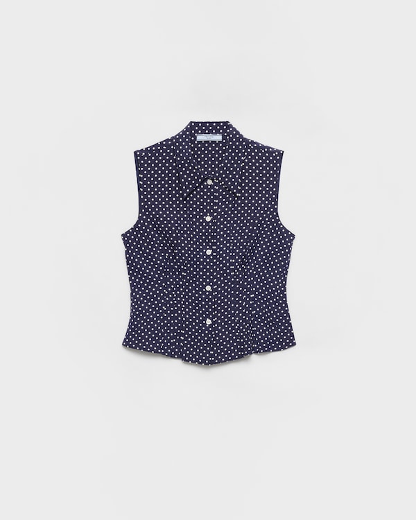 Sleeveless polka-dot marocain silk shirt - Blue/White Sleeveless polka-dot marocain silk shirt - Blue/White