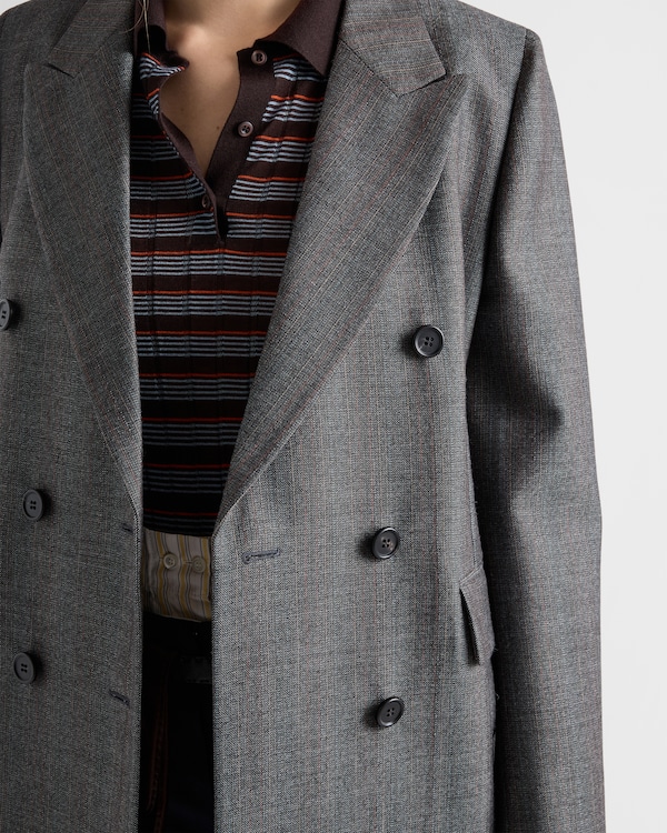 Double-breasted pinstriped mouliné wool jacket - Ebony Double-breasted pinstriped mouliné wool jacket - Ebony