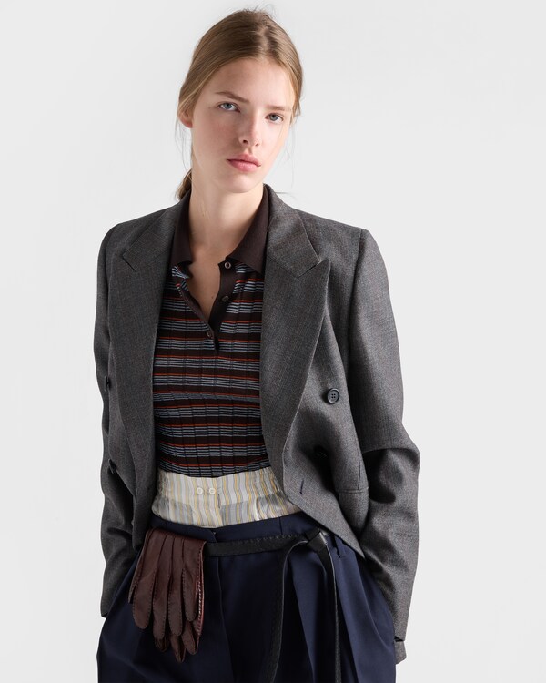 Double-breasted pinstriped mouliné wool jacket - Ebony Double-breasted pinstriped mouliné wool jacket - Ebony