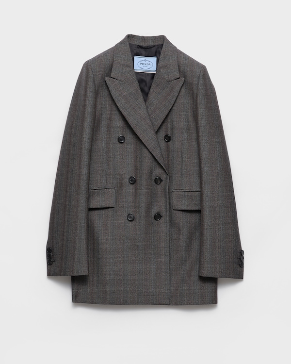 Double-breasted pinstriped mouliné wool jacket - Ebony Double-breasted pinstriped mouliné wool jacket - Ebony