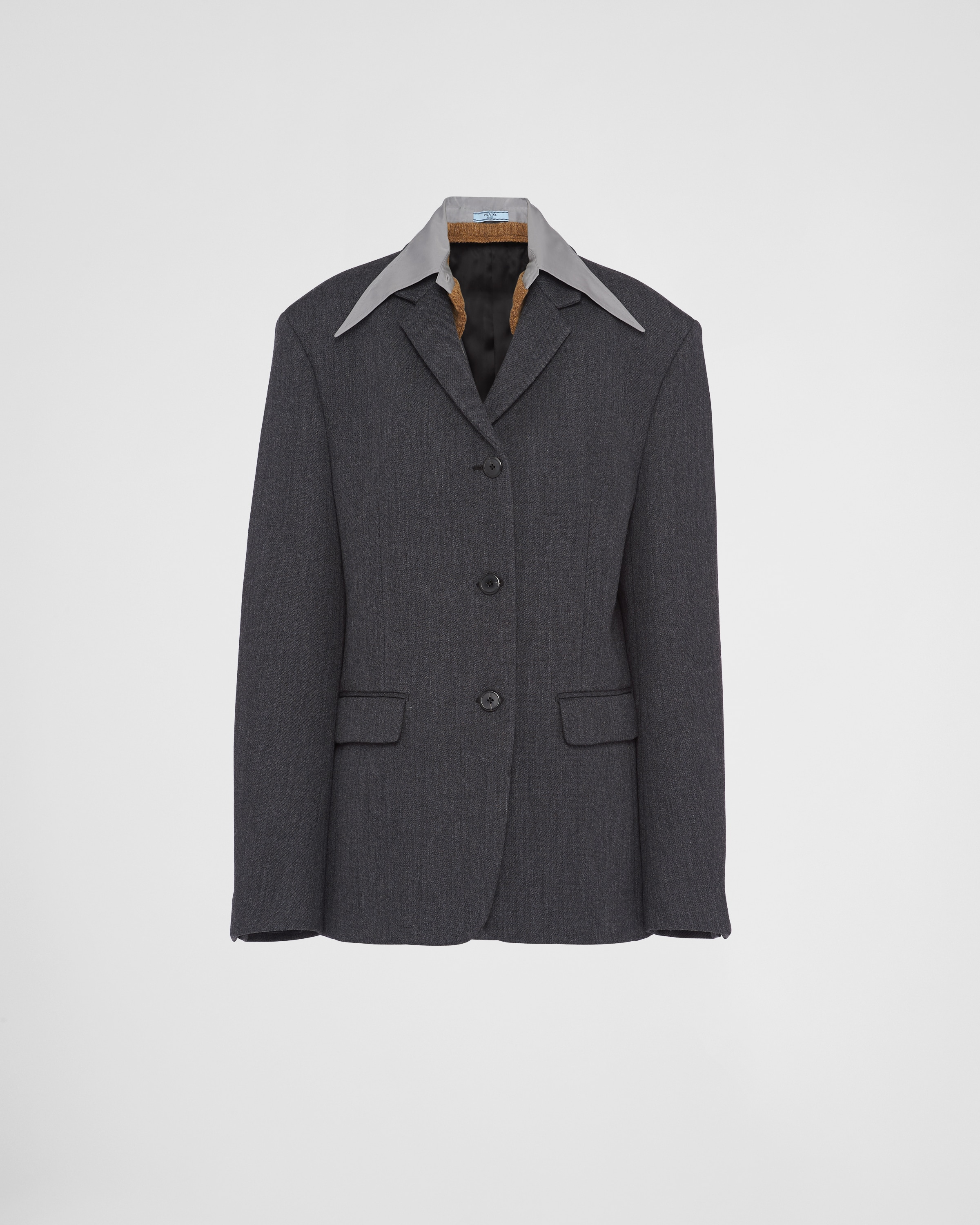 Shop Prada Single-breasted Wool Jacket In Anthracite Gray/aluminum