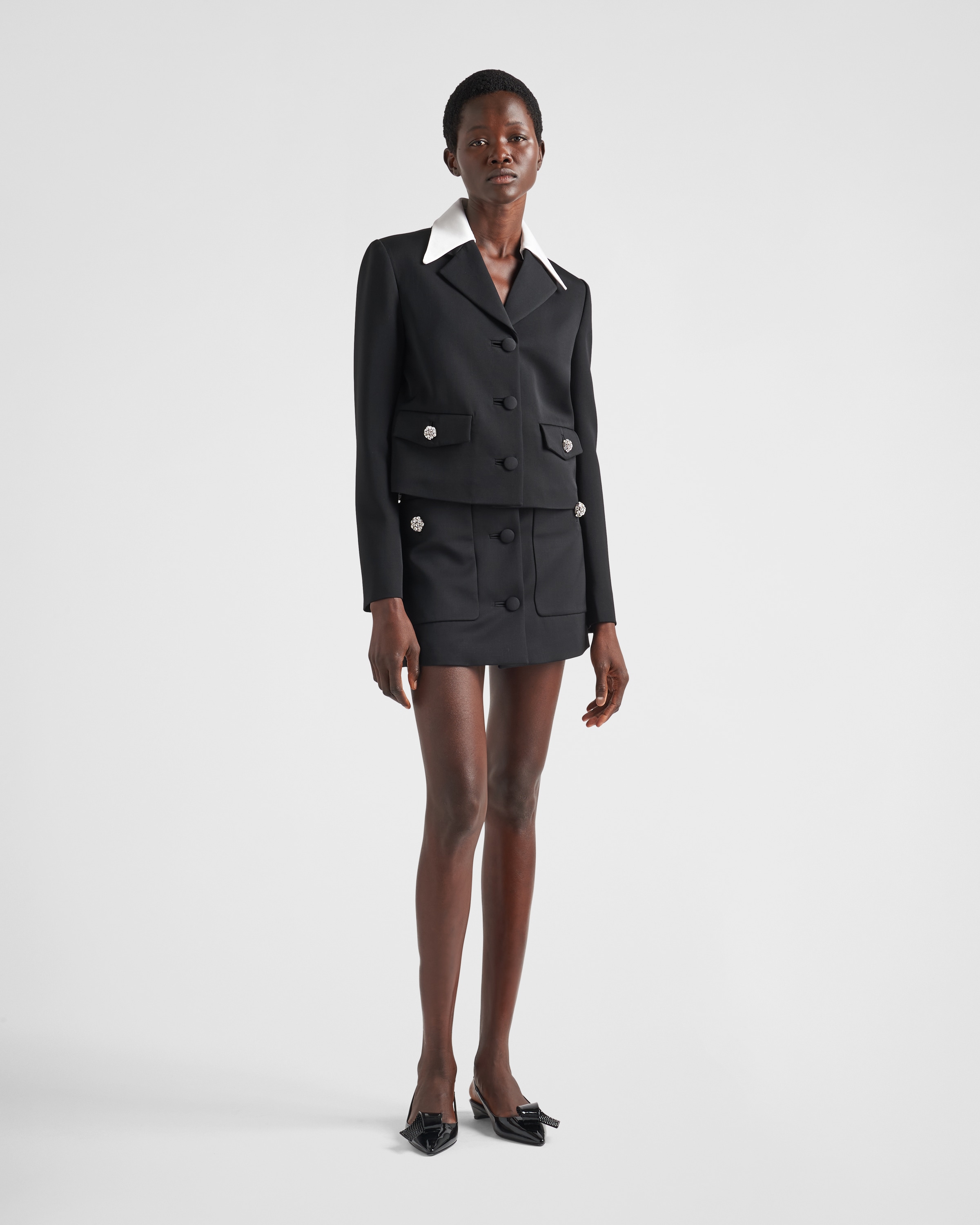 Black Single breasted Wool And Satin Jacket PRADA