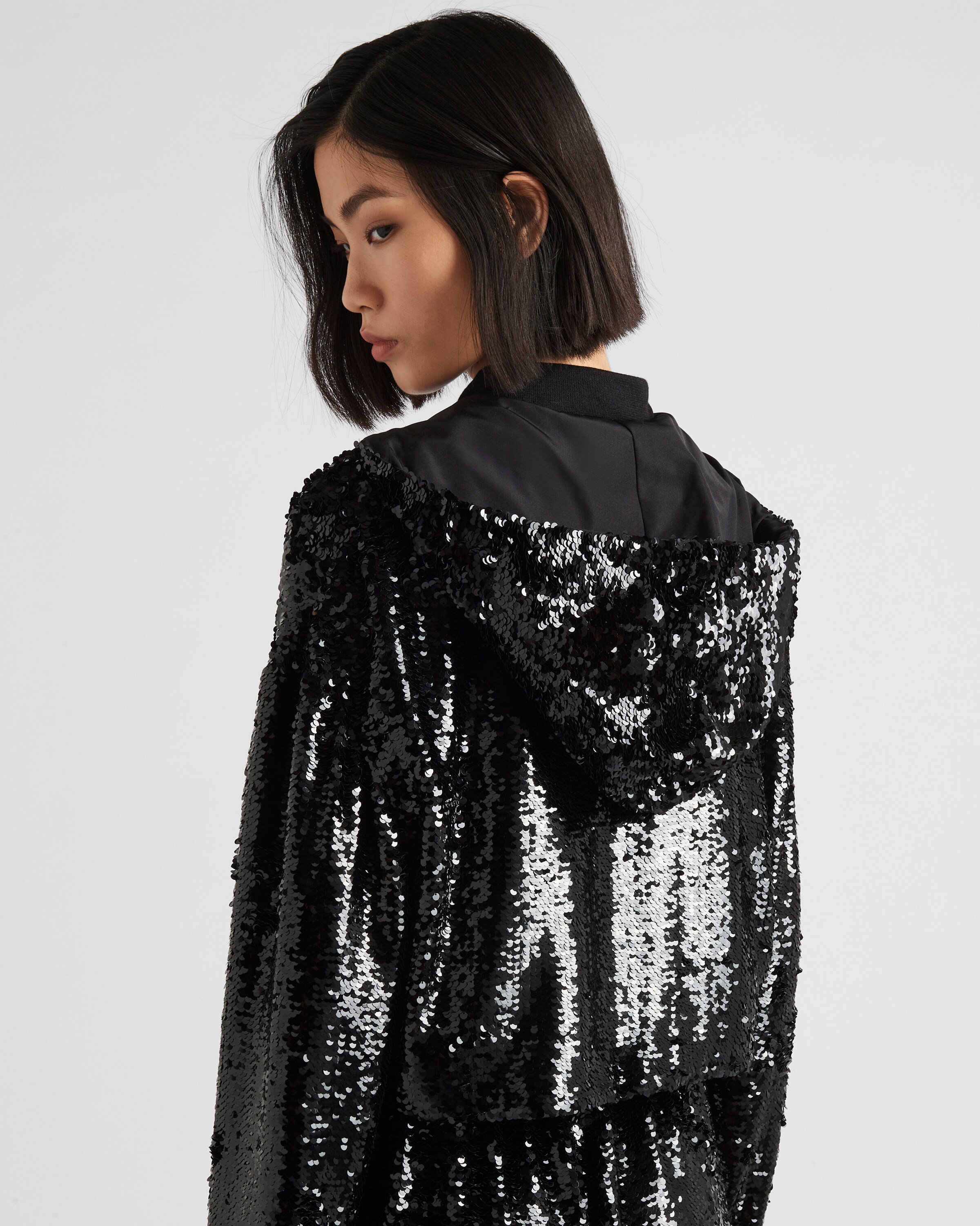 Sequin-embellished chiffon hoodie