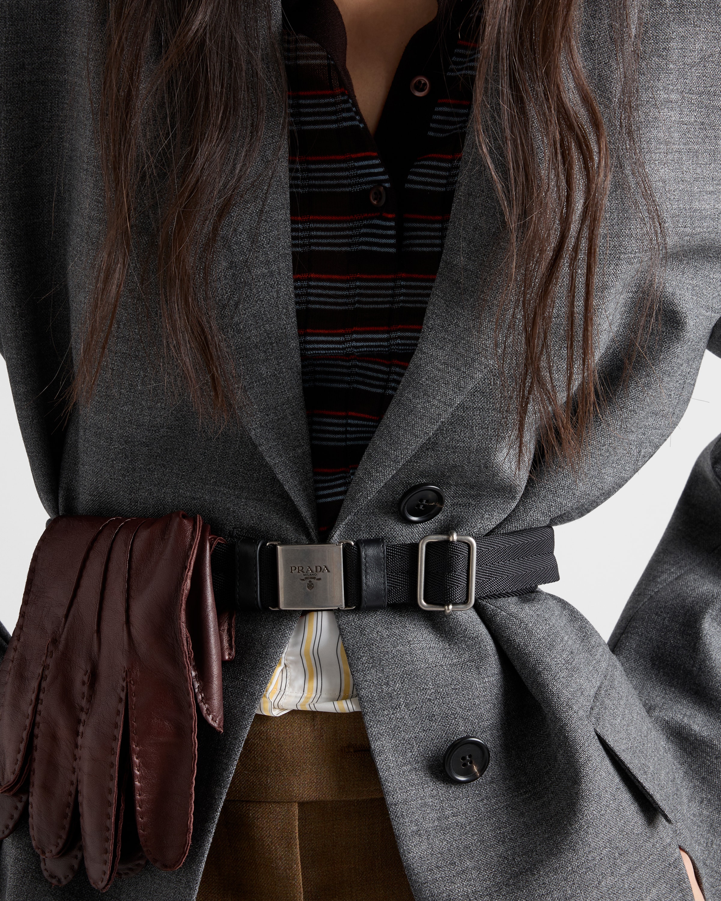 Slate Gray Single-breasted Mélange Hopsack Jacket | PRADA - United