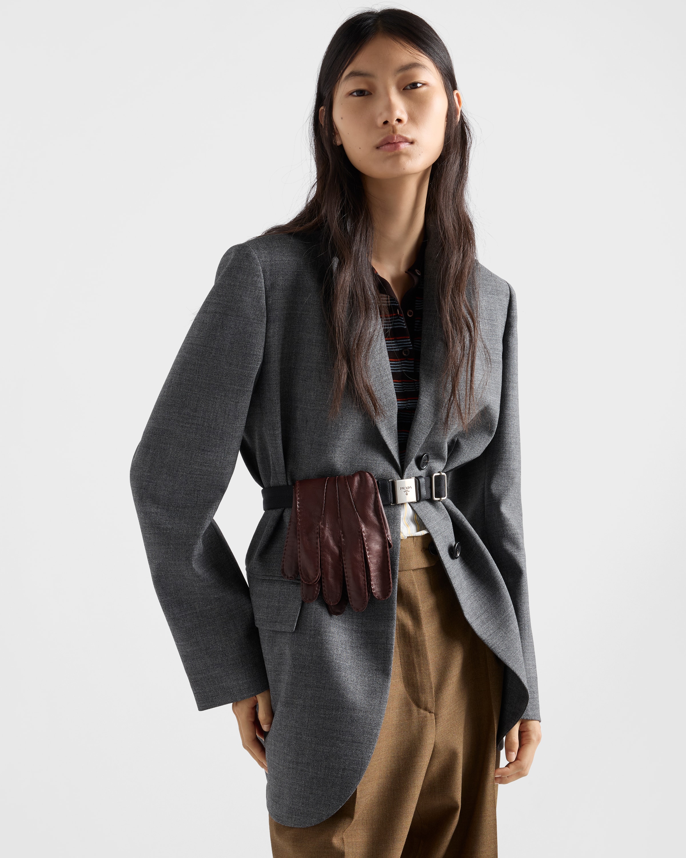 PRADA プラダスポーツ ジッパーポケット付き グレーショートパンツ Slate Gray Single-breasted Mélange Hopsack Jacket | PRADA - United