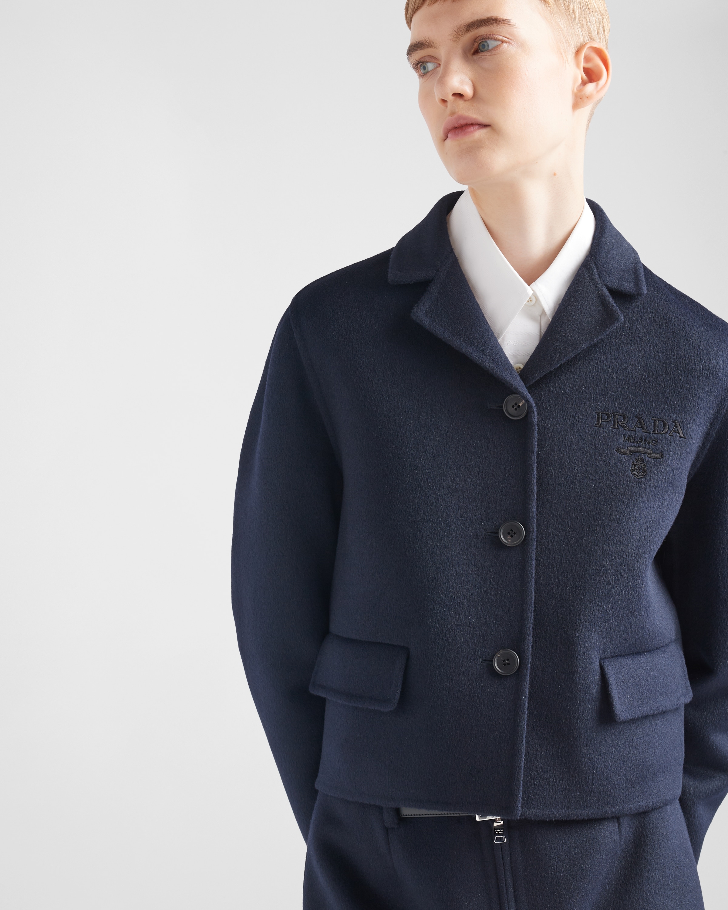 Navy Single breasted Cashgora Jacket PRADA