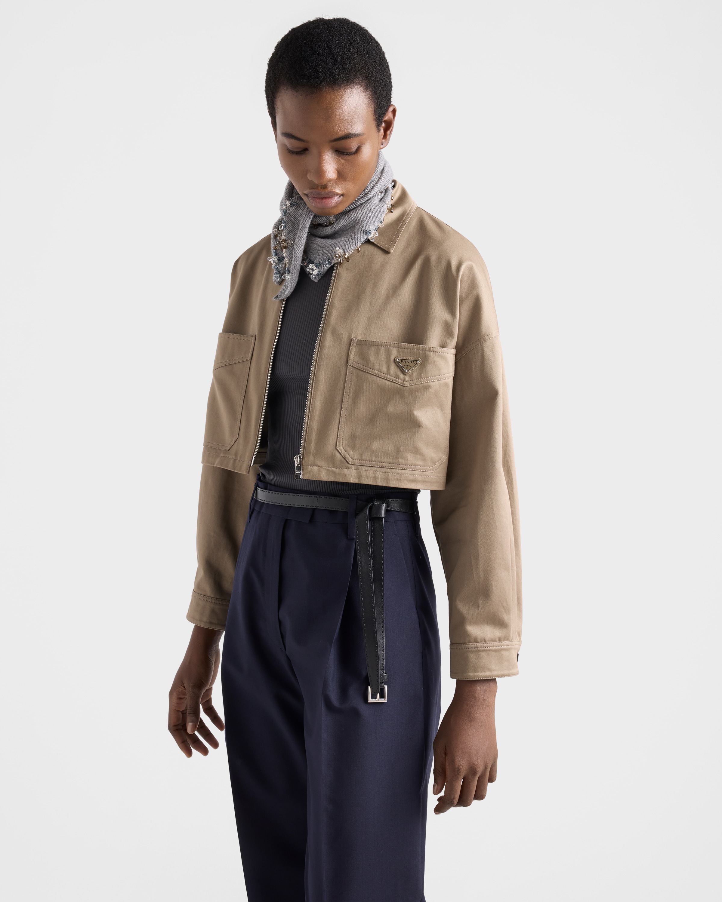 Clay Grey Chino Blouson Jacket | PRADA - United States