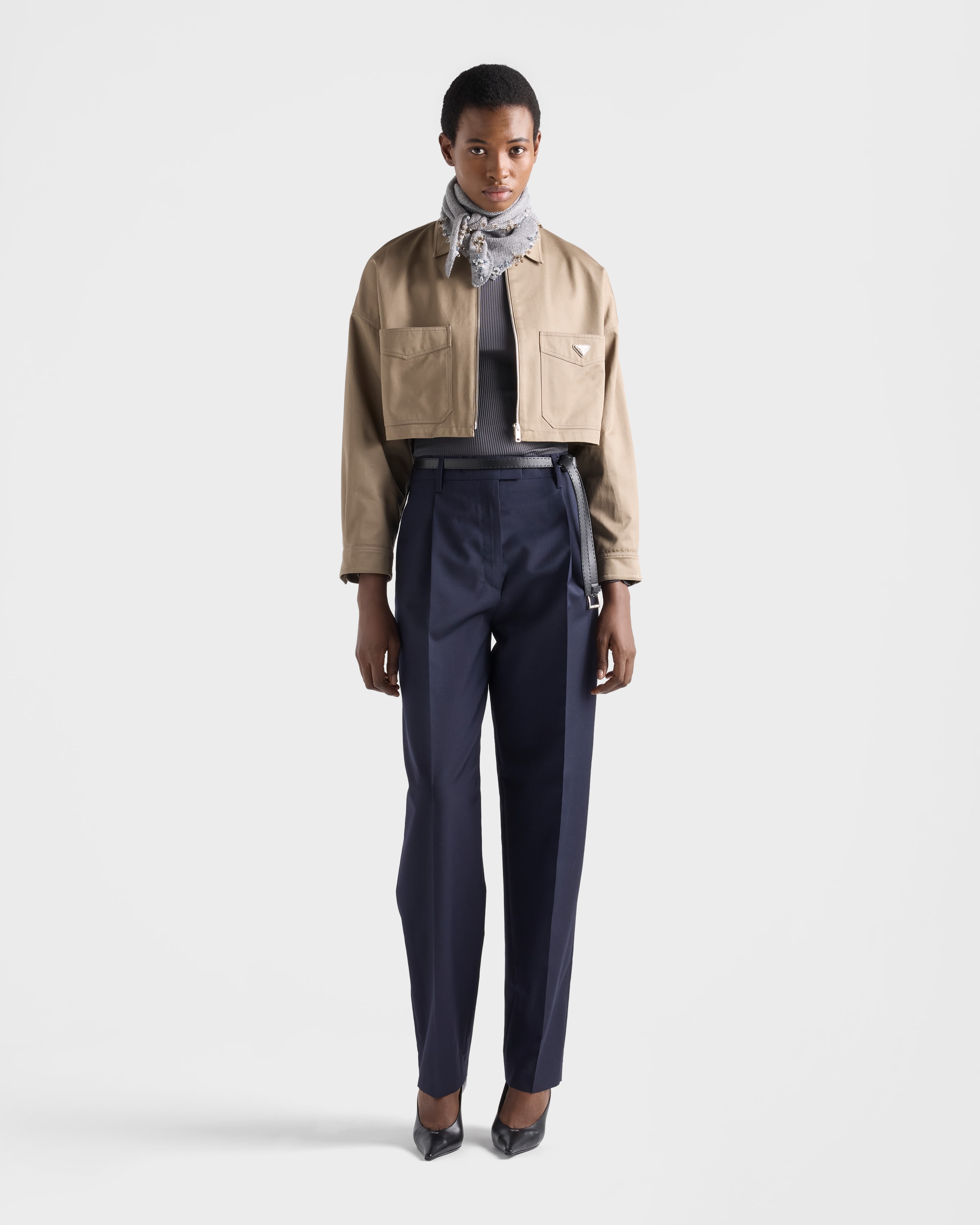 Clay Grey Chino Blouson Jacket | PRADA - United States