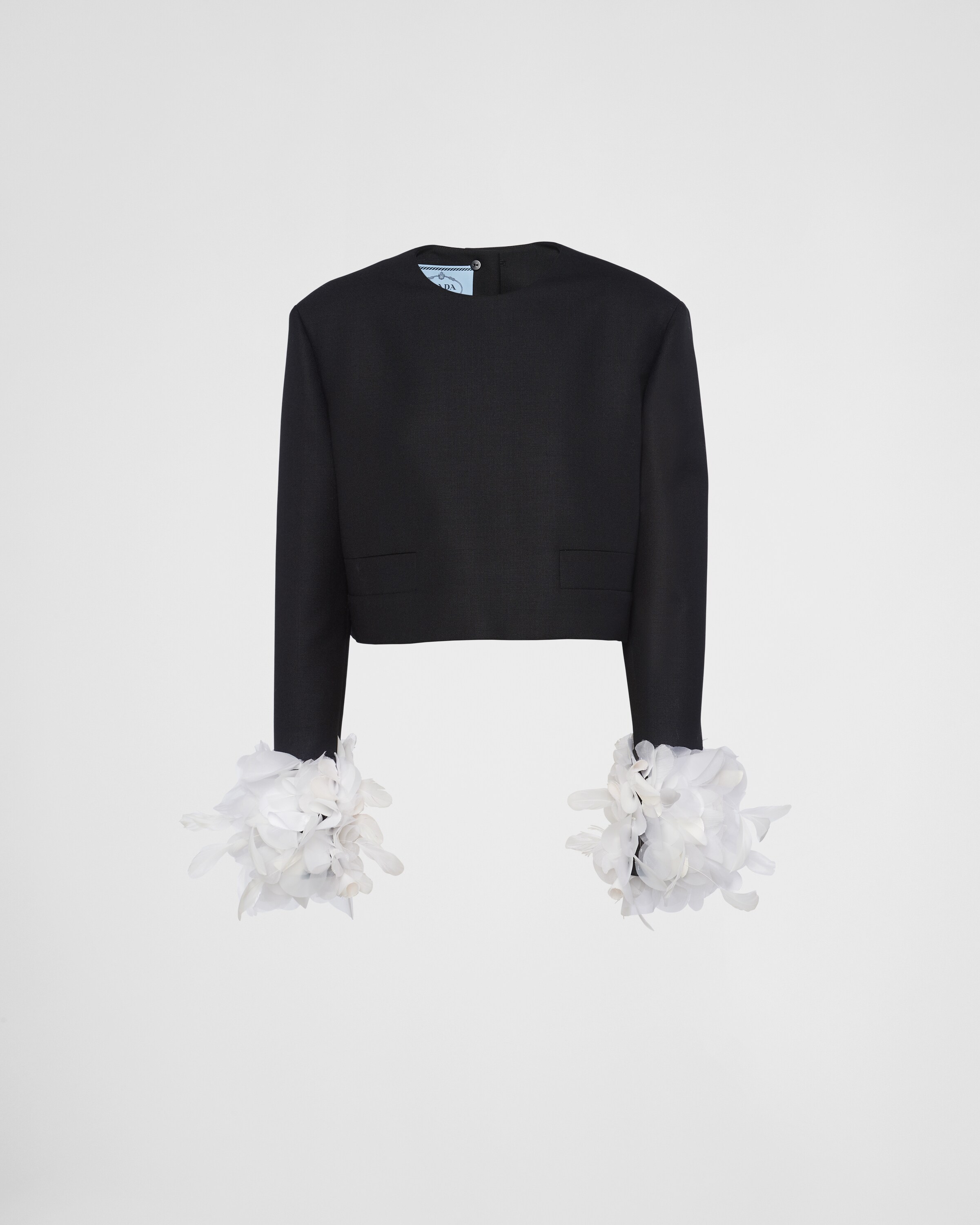 Prada Single-breasted Wool Jacket With Feathers In Black/white