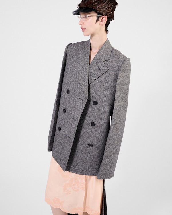 ダブルブレスト プリンス オブ ウェールズチェック ジャケット - グレー/ピンク ダブルブレスト プリンス オブ ウェールズチェック ジャケット - グレー/ピンク