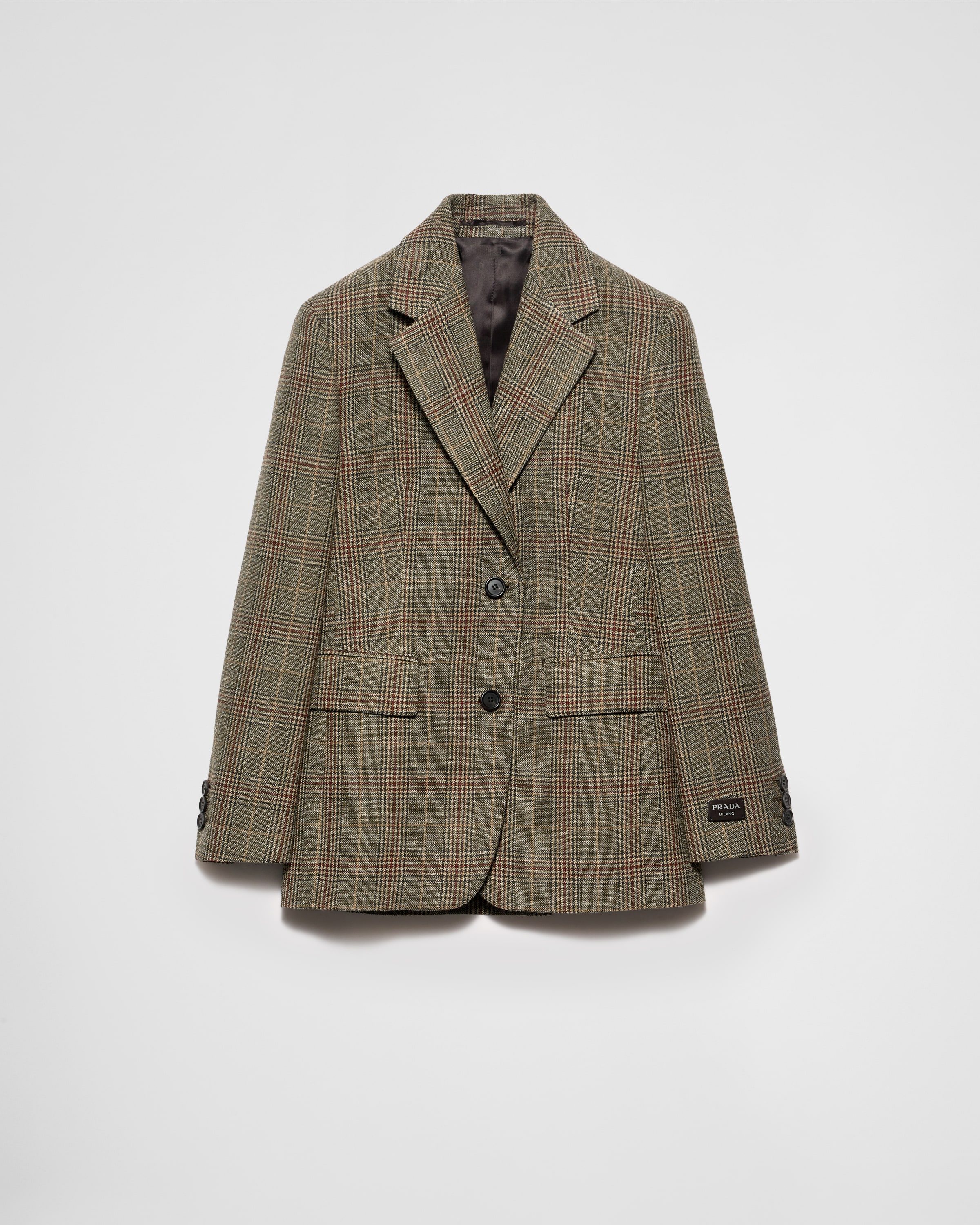 Prada Single-breasted Prince Of Wales Checked Jacket In Military Green
