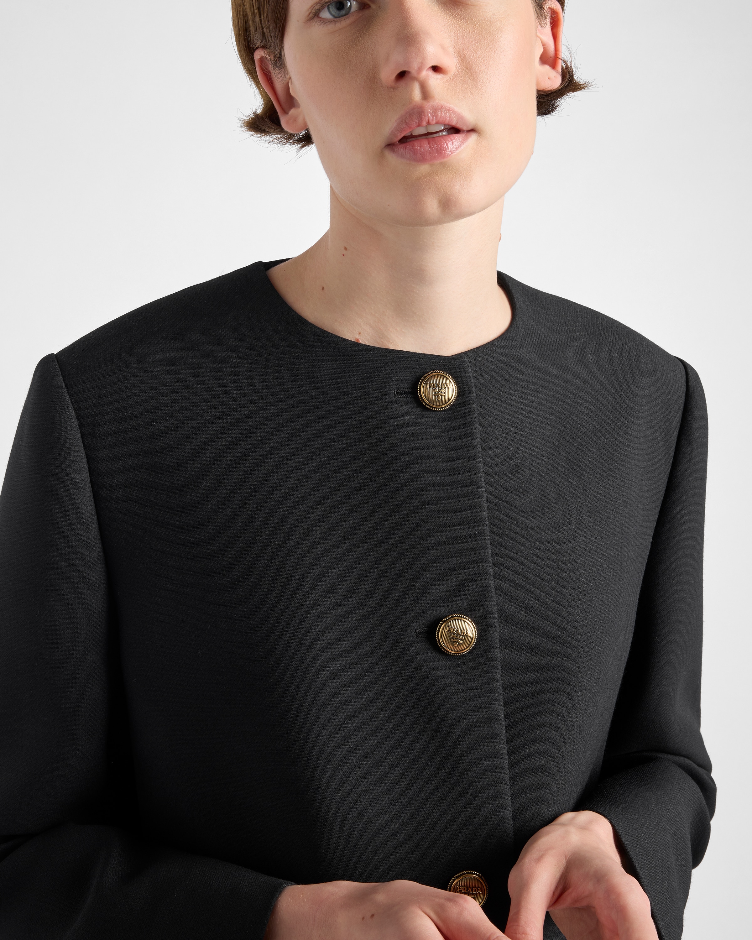 Black Single-breasted Tricotine Jacket | PRADA