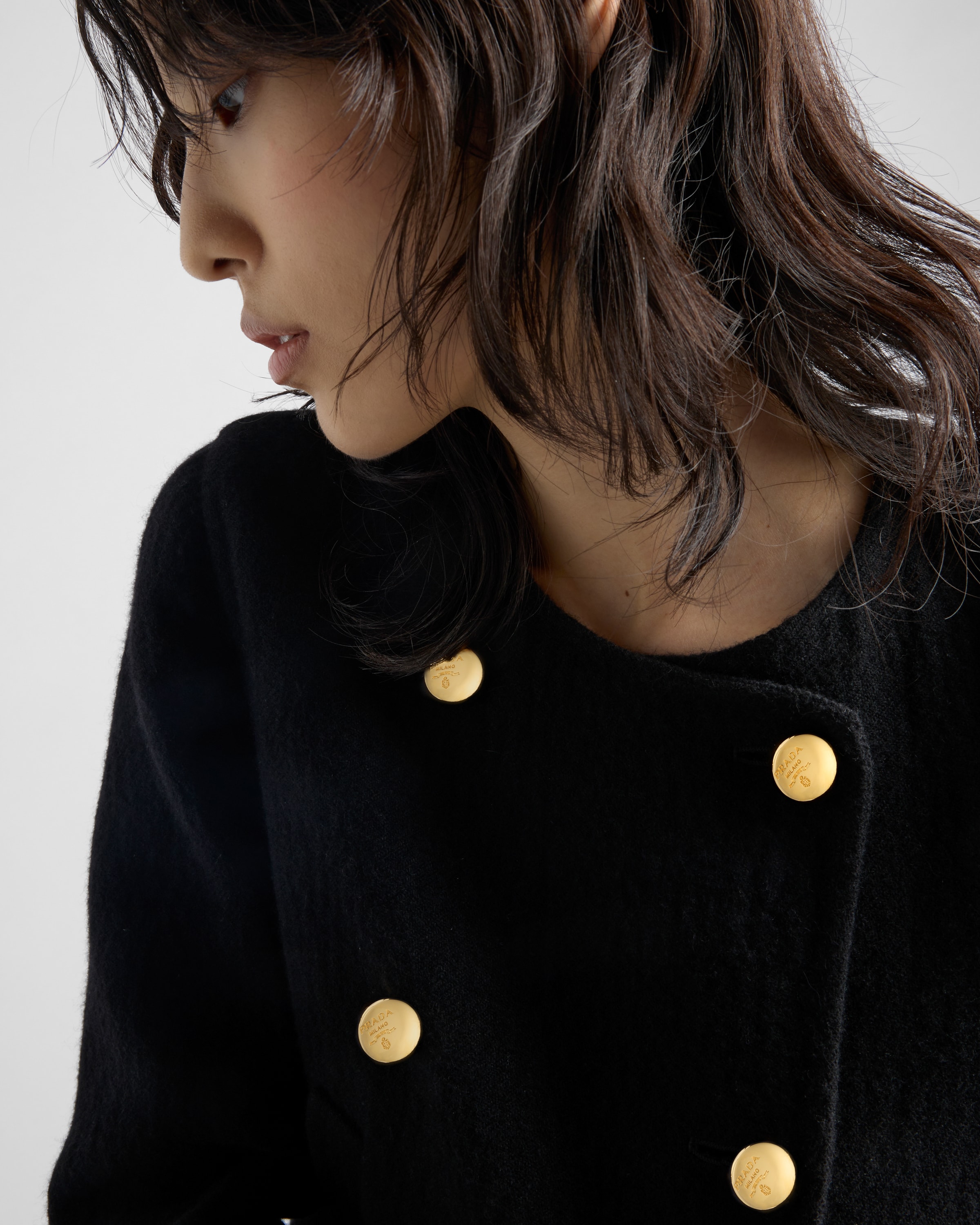 関税込 PRADA |Double-breasted twill jacket P527PE Black Double-breasted Twill Jacket | PRADA