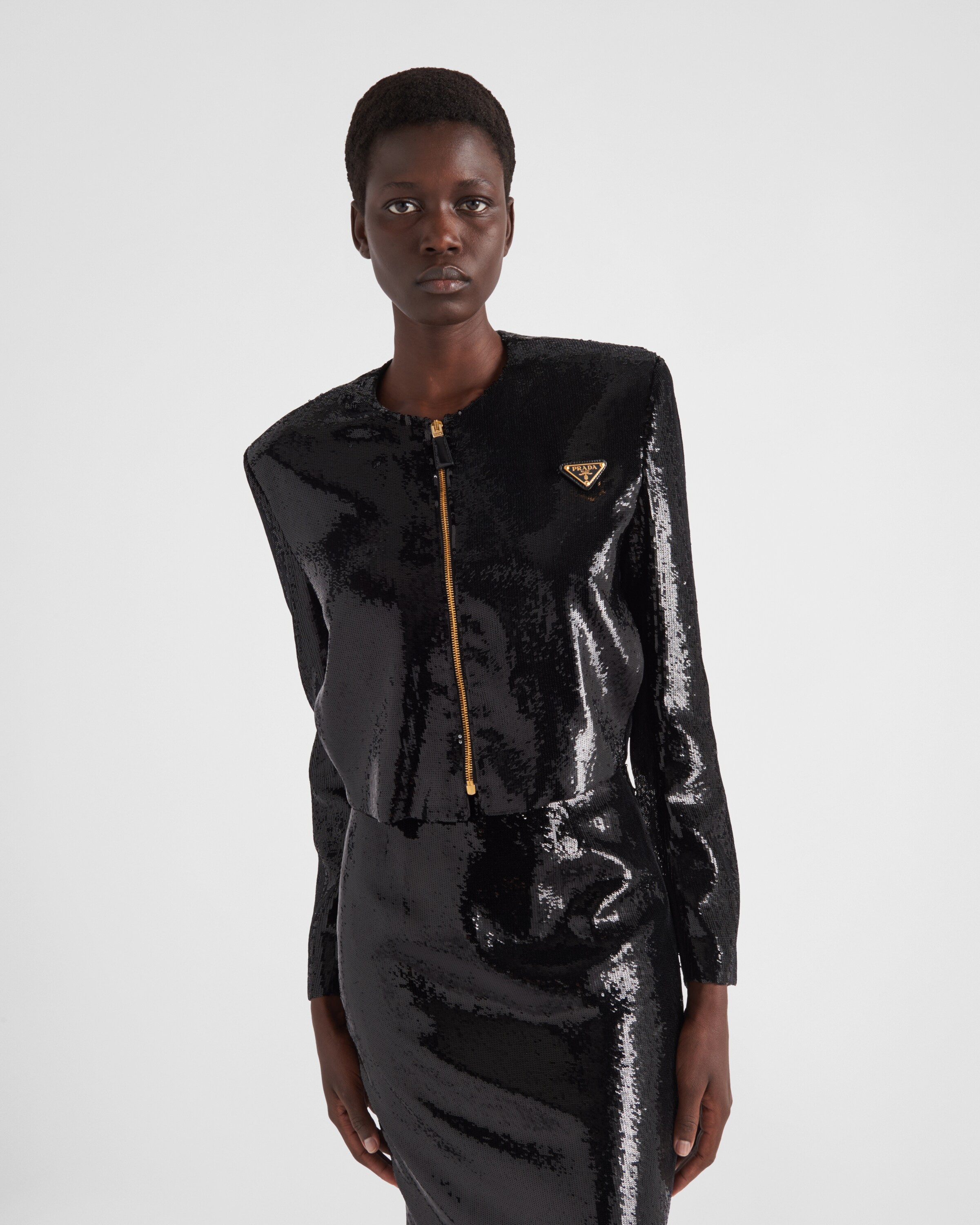 【プラダ・PRADA】Single-breasted sequin jacket Prada Single-breasted sequin fabric jacket | REVERSIBLE