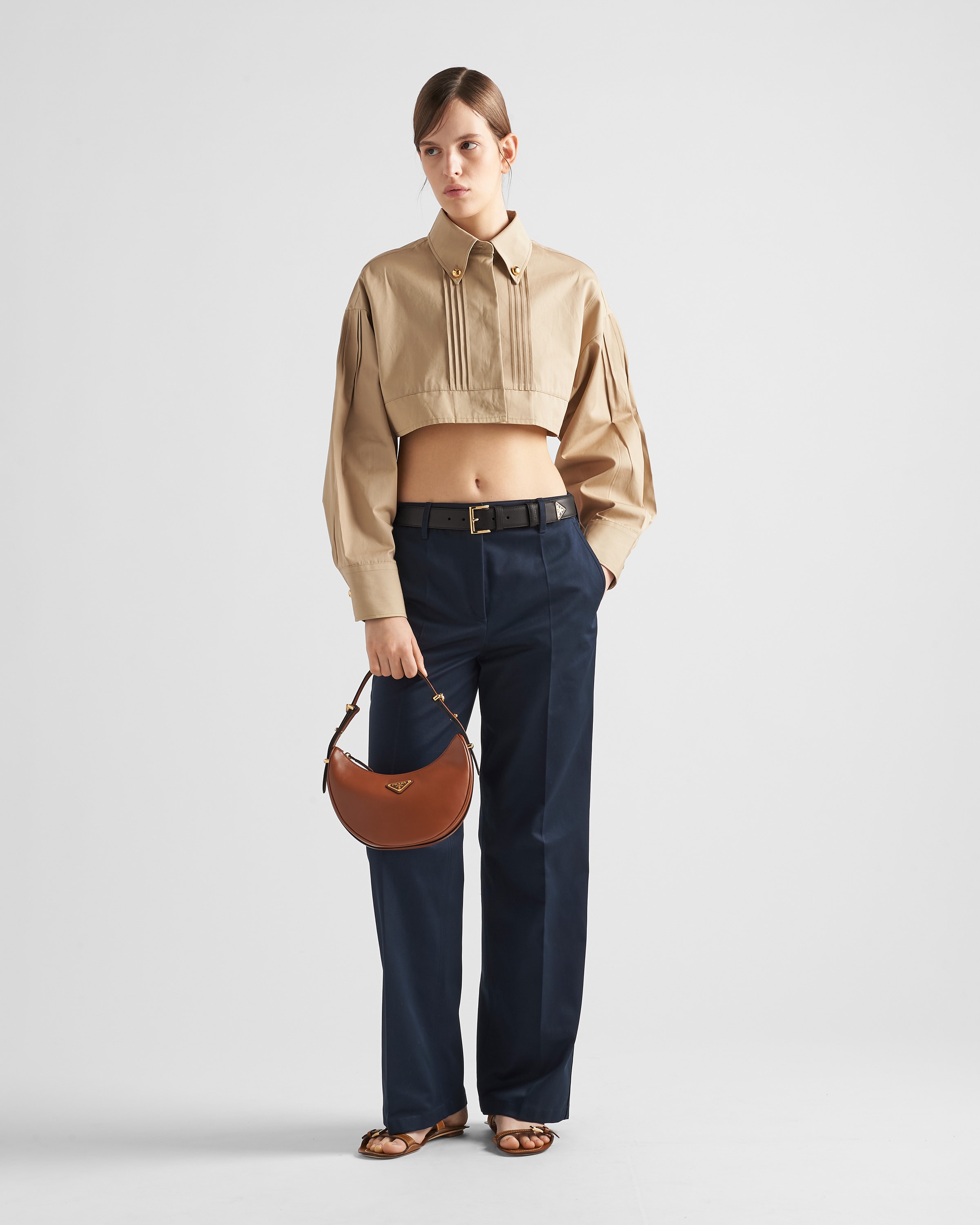 ベージュ クロップド ポプリン ジャケット | PRADA