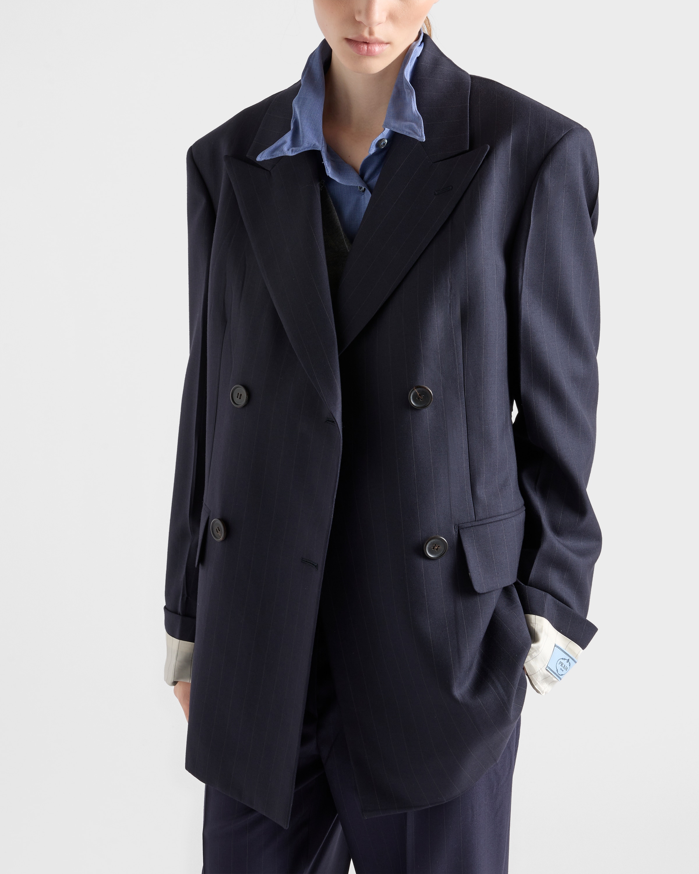 【プラダ・PRADA】Single-breasted pinstripe wool jacket Prada Single-breasted Wool Jacket | Grey | FARFETCH