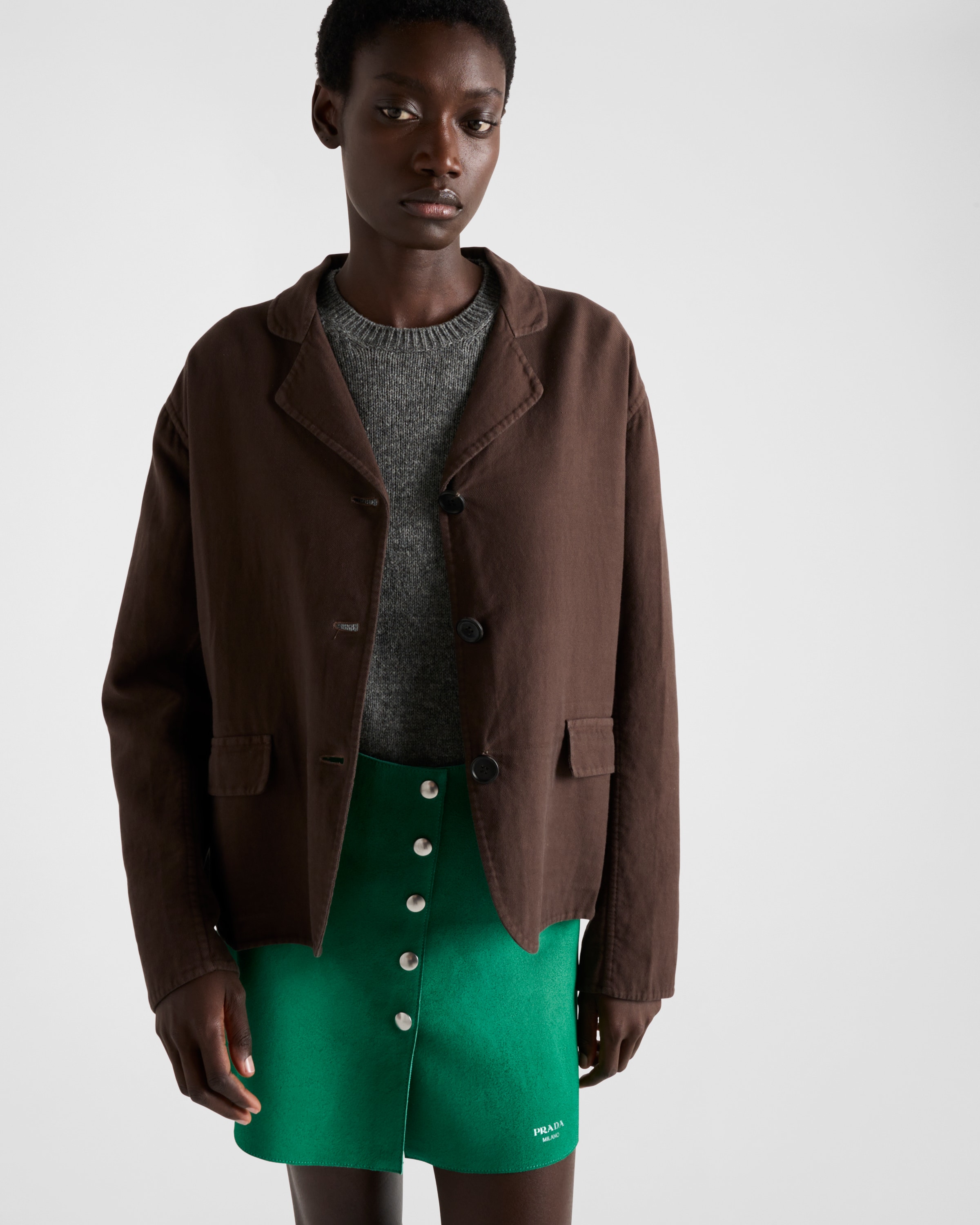 Ebony Single-breasted old double cotton jacket | PRADA