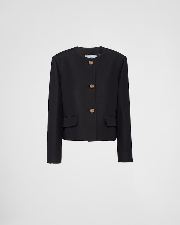 Black Single-breasted wool and satin jacket | PRADA