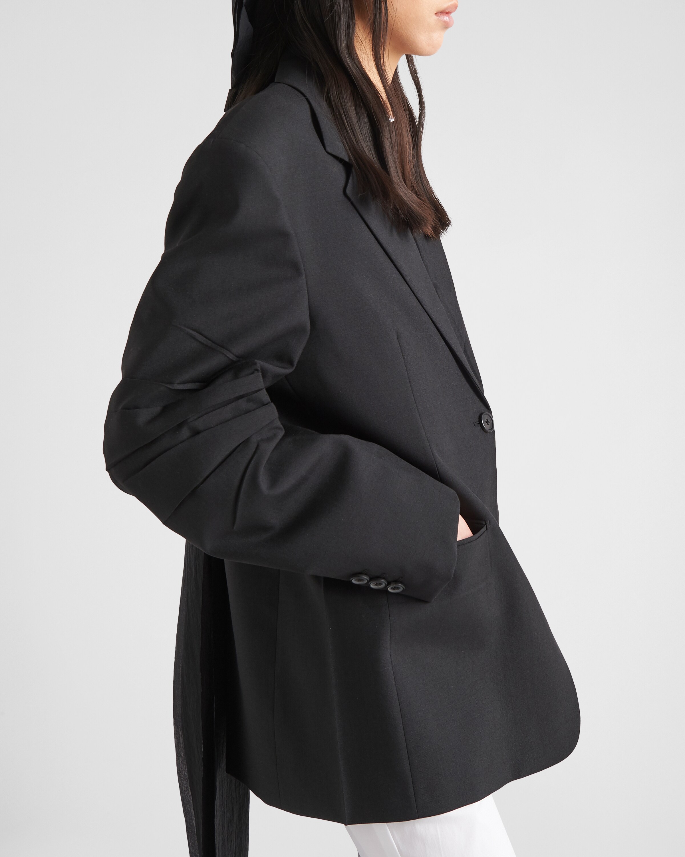 Prada Single\u002Dbreasted mohair jacket with bow 6